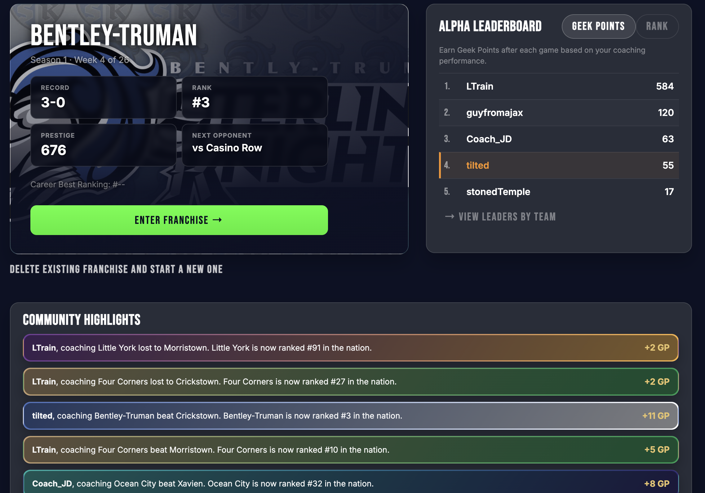 Community mode select with live leaderboard